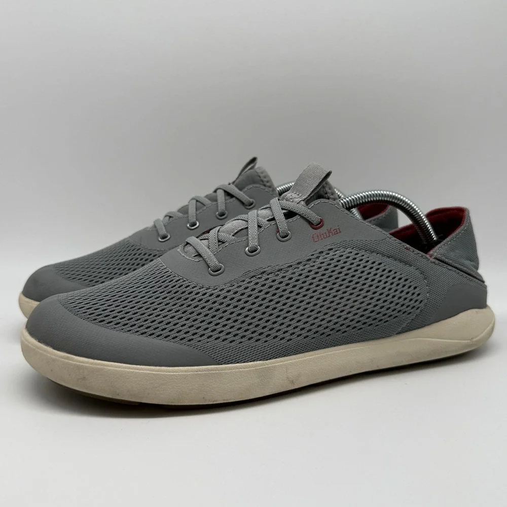 OluKai Moku Pae Sneakers Mens 11 Gray Mesh Boat Shoes 10472-25RX Fog Mustang